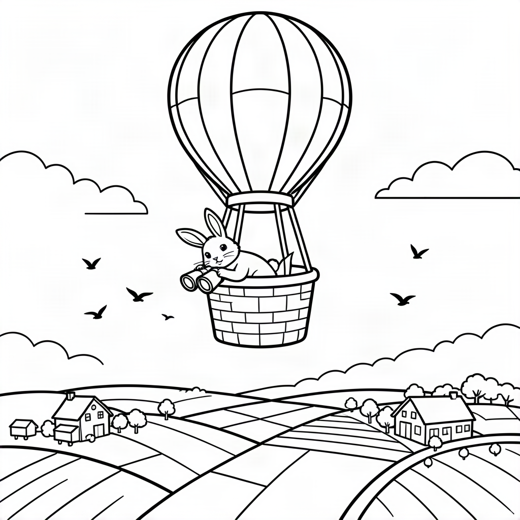 Iepure de câmp cu un balon cu aer cald