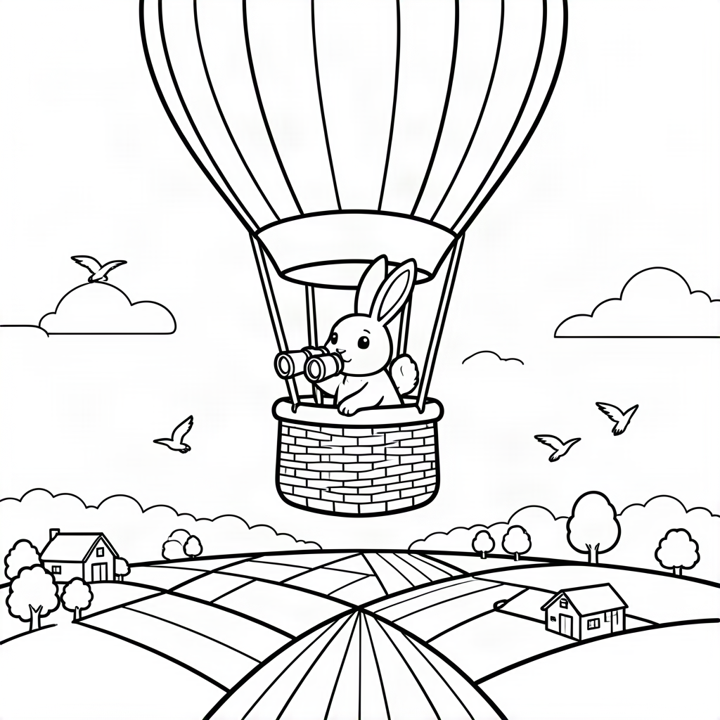 Iepure de câmp cu un balon cu aer cald