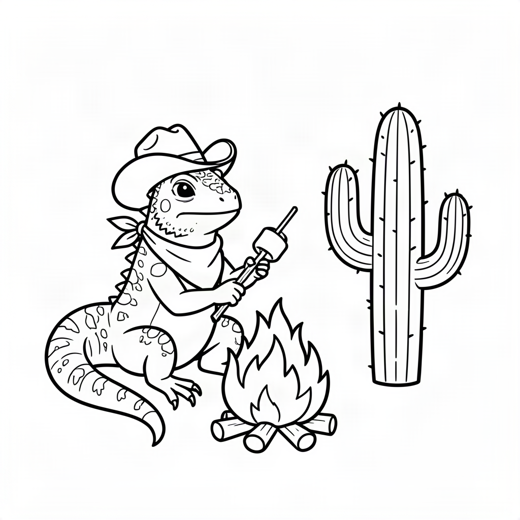 Iguană cowboy la un foc de tabără