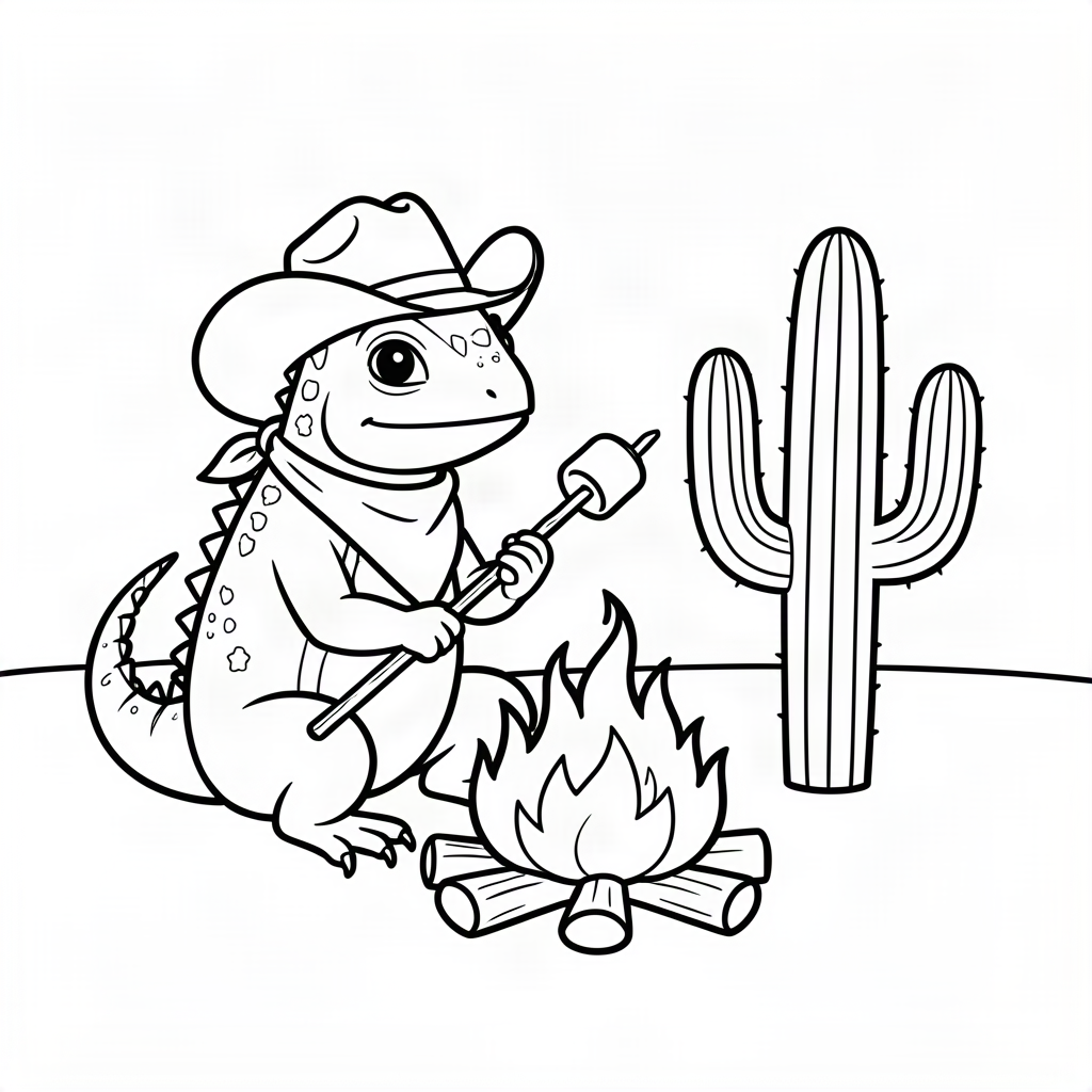Iguană cowboy la un foc de tabără