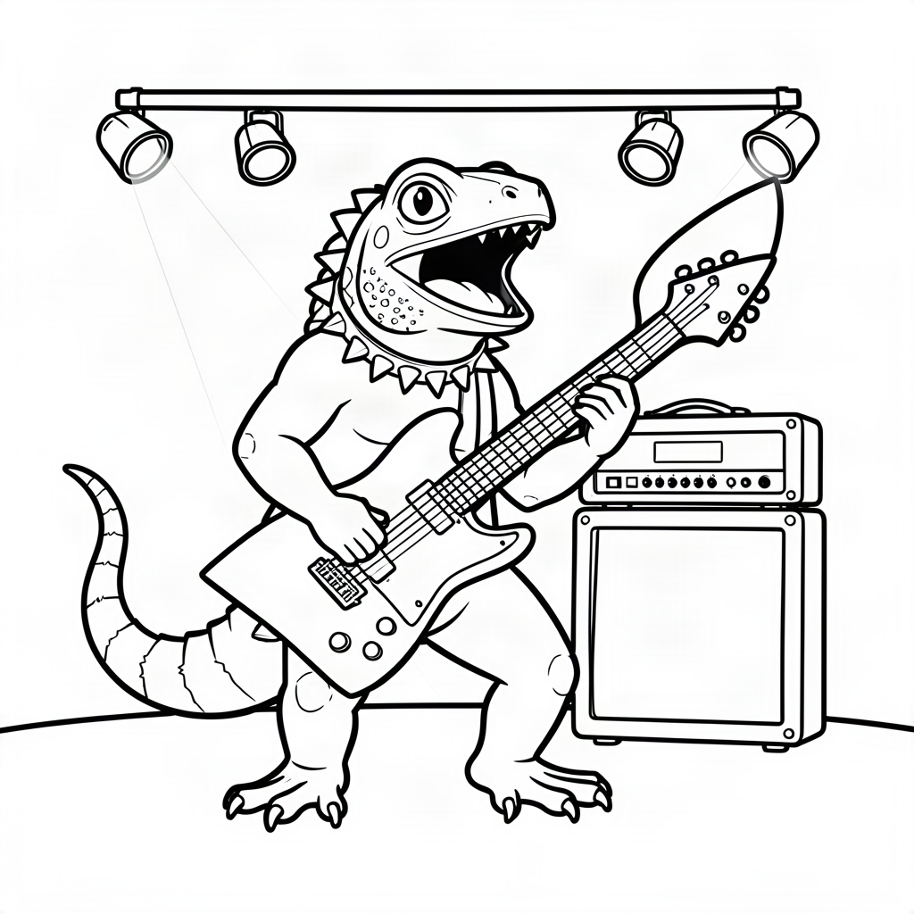 Iguană rockstar cântând la o frunză