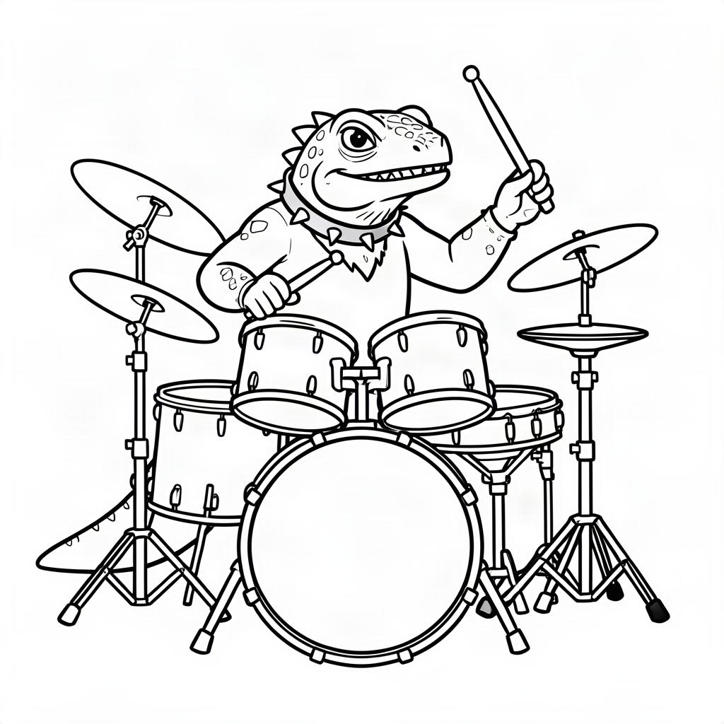 Iguană rockstar cântând la tobe