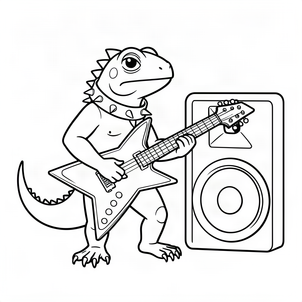 Iguana rockstar cu o chitară electrică