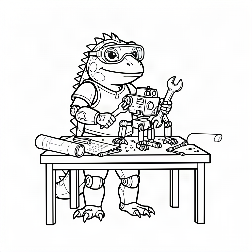 Iguană savant construind un robot