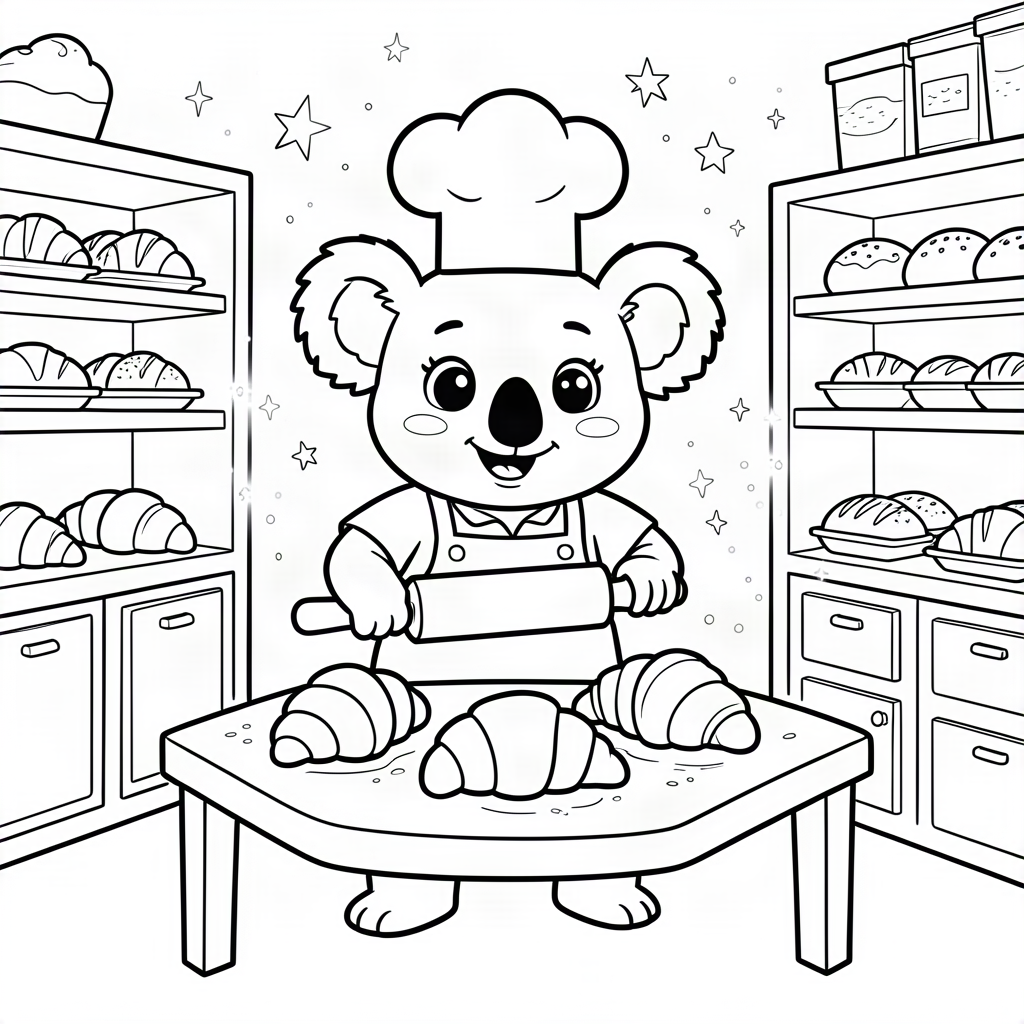 Koala brutar făcând croissant-uri magice
