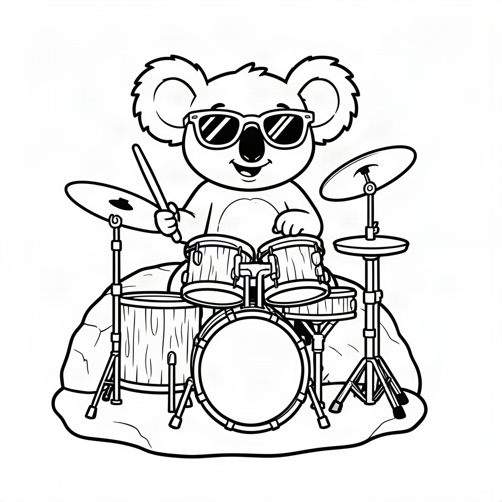 Koala cântând la tobe pe o stâncă