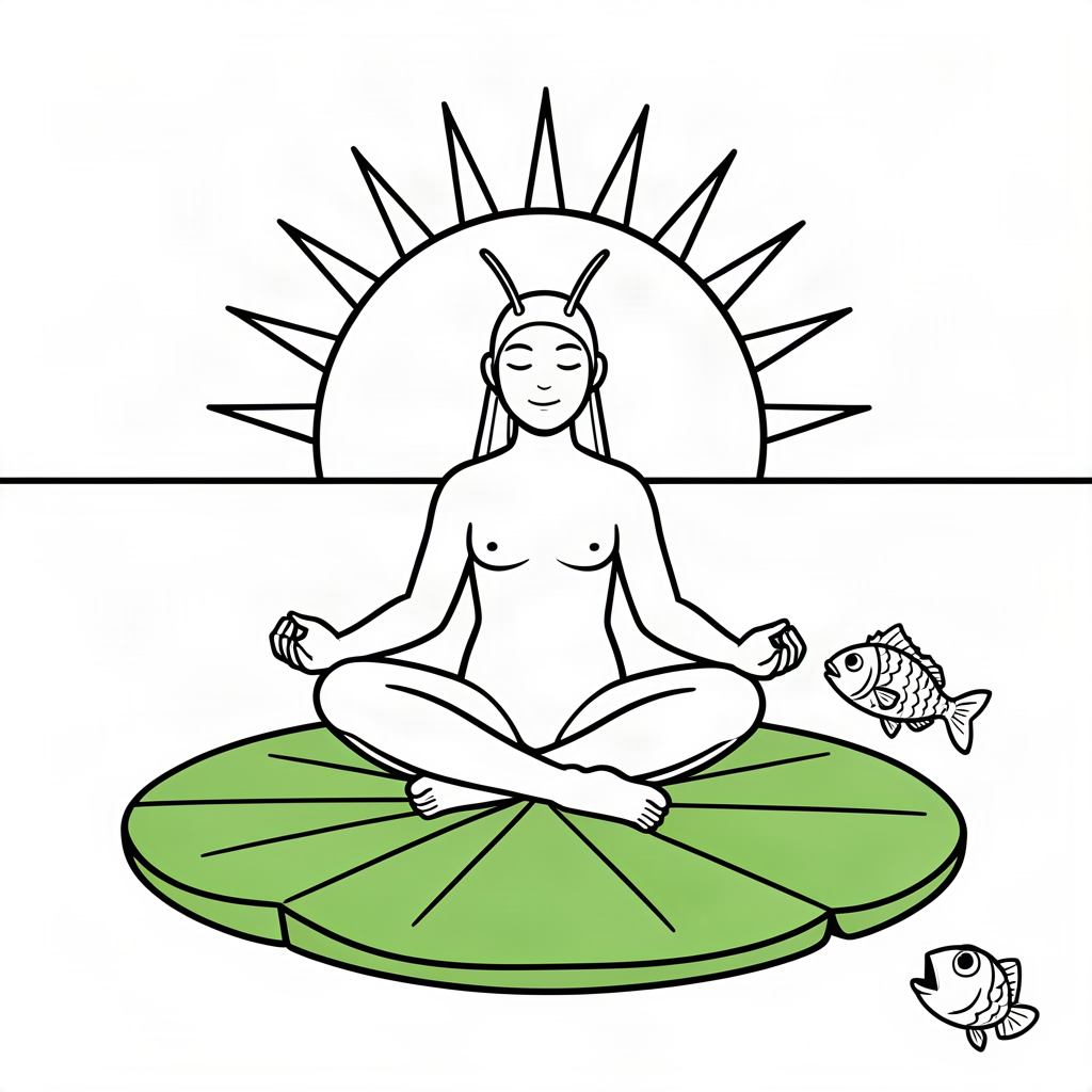 Lăcustă la yoga pe nufăr