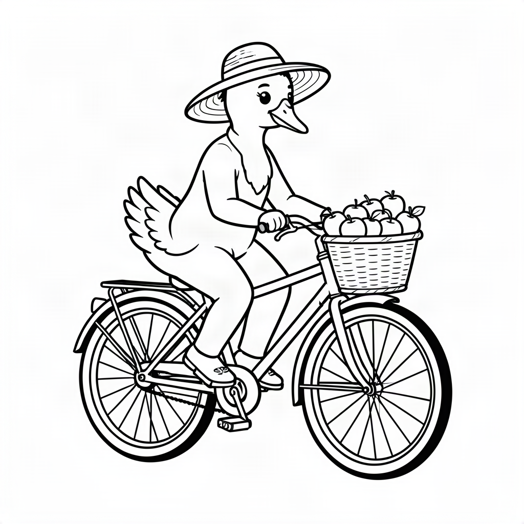 Lebădă pe o bicicletă vintage cu mere