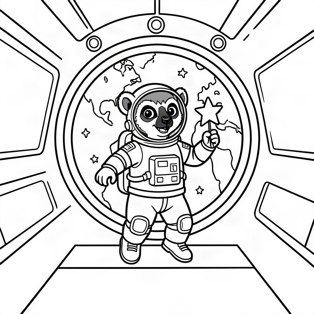Lemur astronaut admirând Pământul