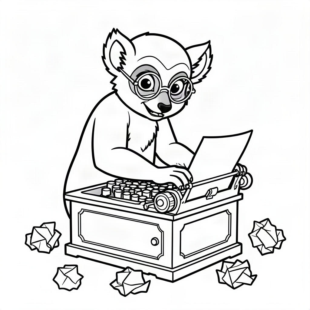Lemur scriitor la o mașină de scris vintage