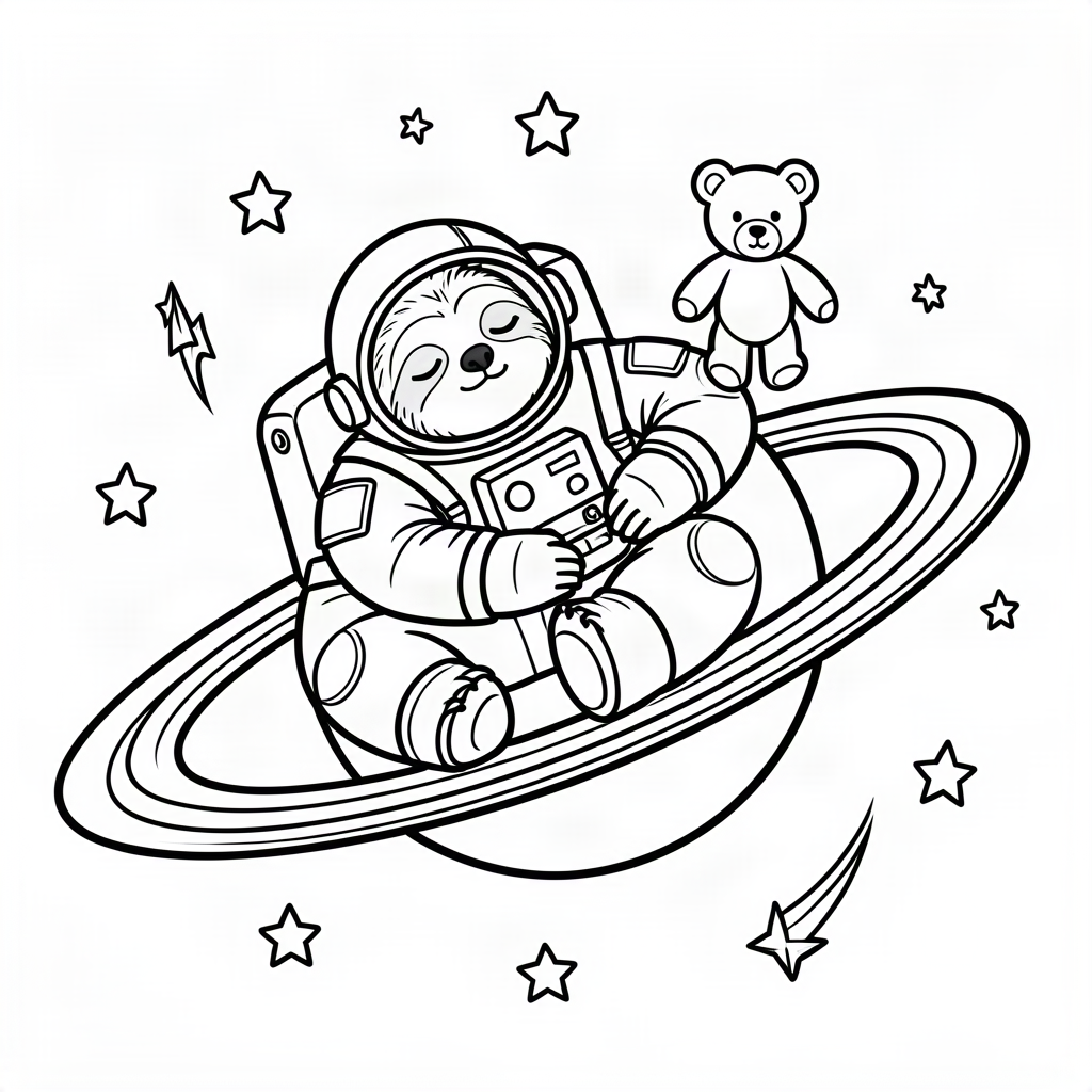 Leneș astronaut dormind pe inelele lui Saturn