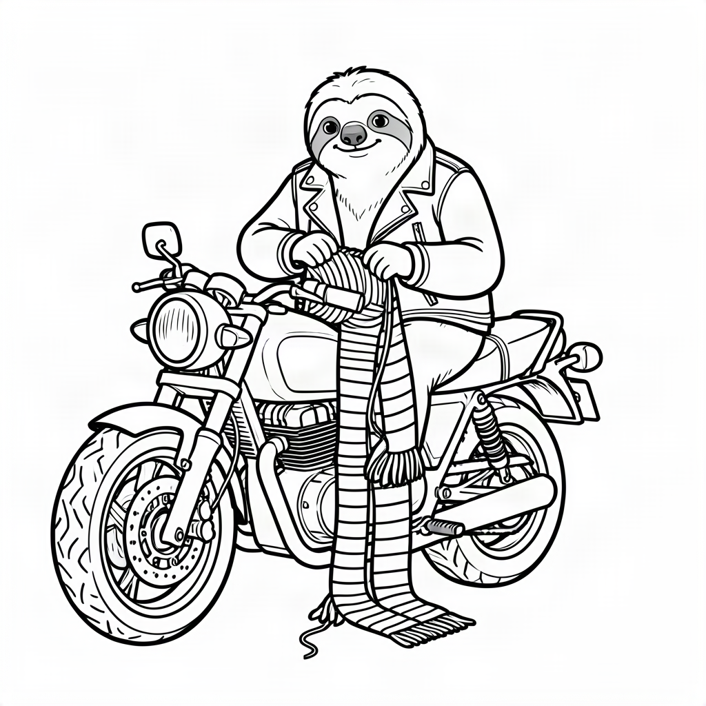 Leneș pe motocicletă croșetând un fular