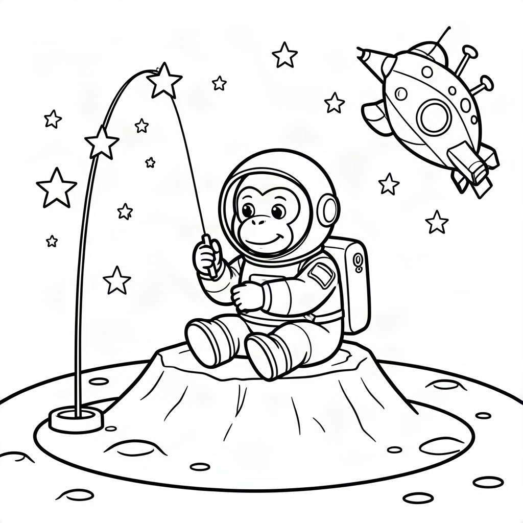 Maimuță astronaut pescuind pe Lună