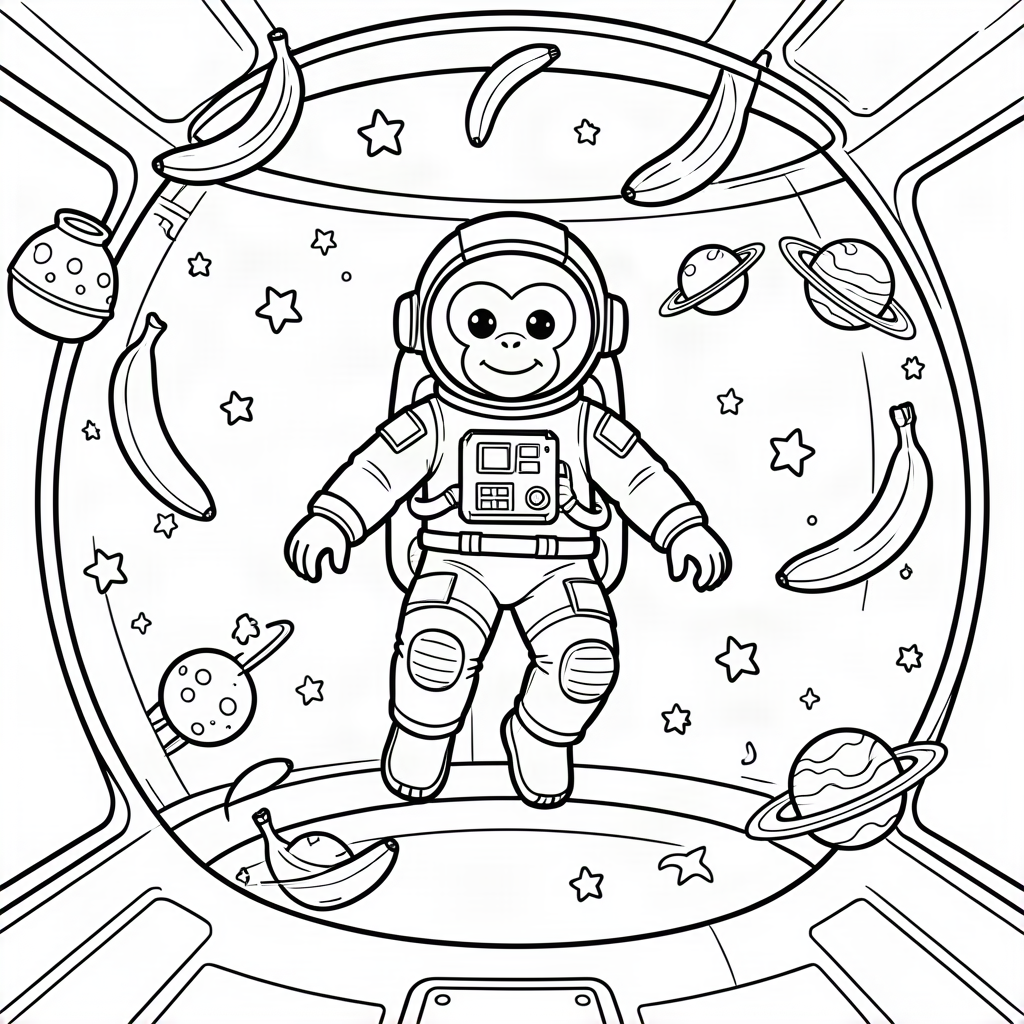 Maimuță astronaut plutind în navă