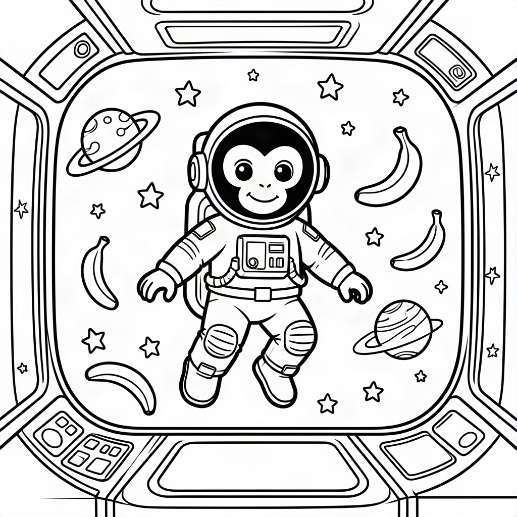 Maimuță astronaut plutind în navă