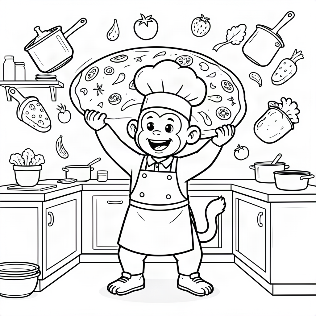 Maimuță bucătar gătind pizza