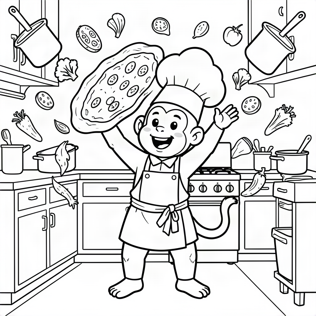 Maimuță bucătar gătind pizza