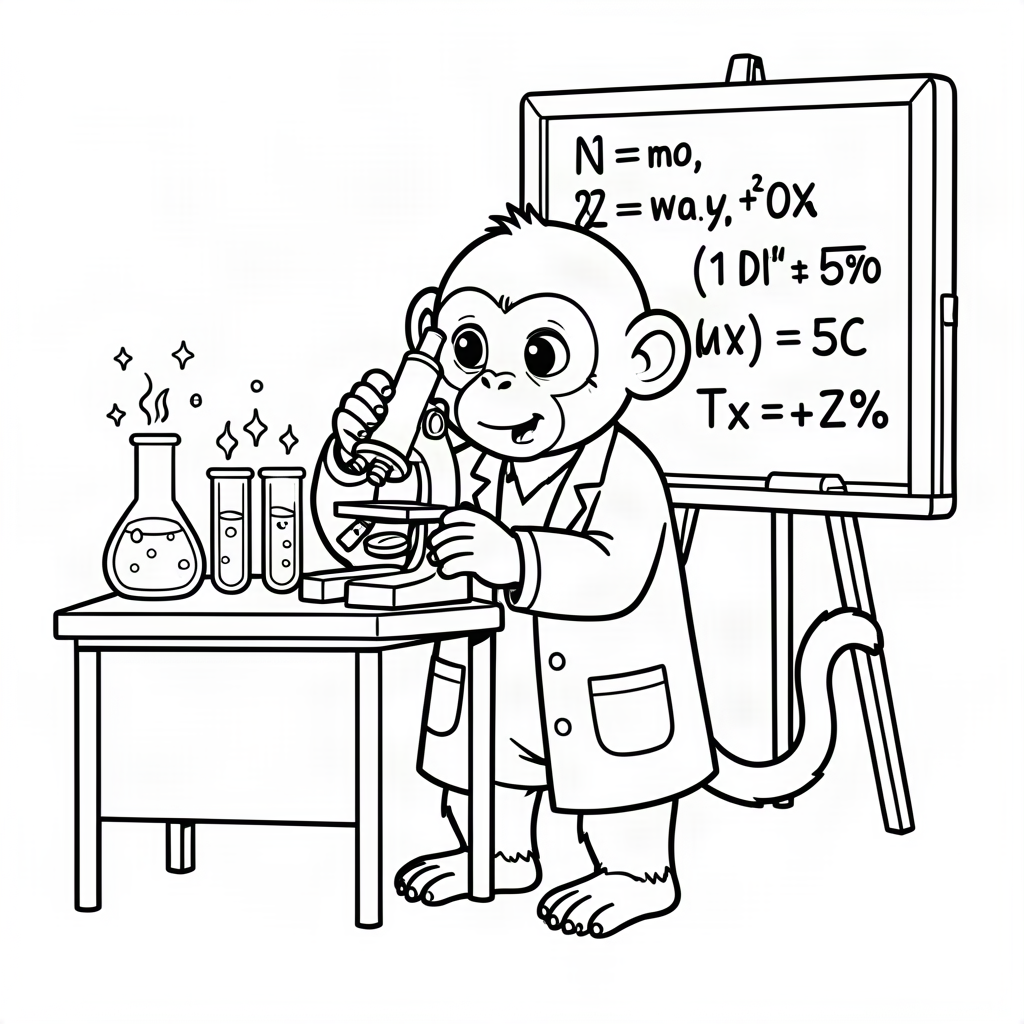Maimuță savant cu microscop