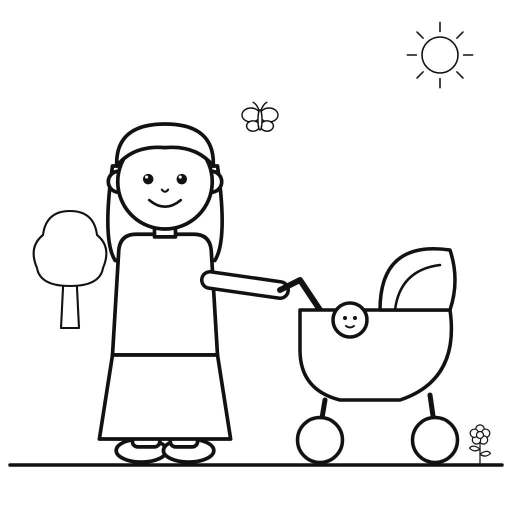 Mama la plimbare cu bebelușul în cărucior