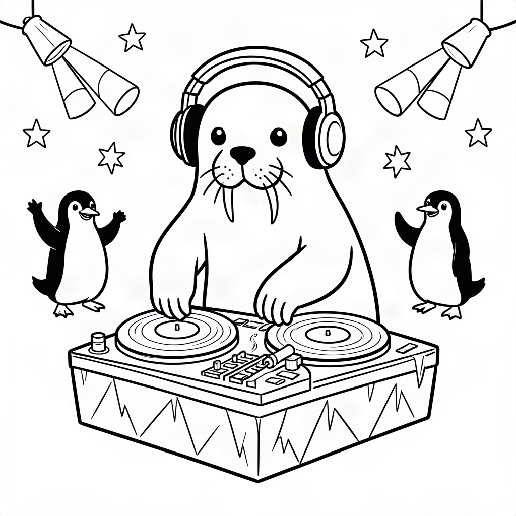 Morsă DJ la o petrecere pe iceberg