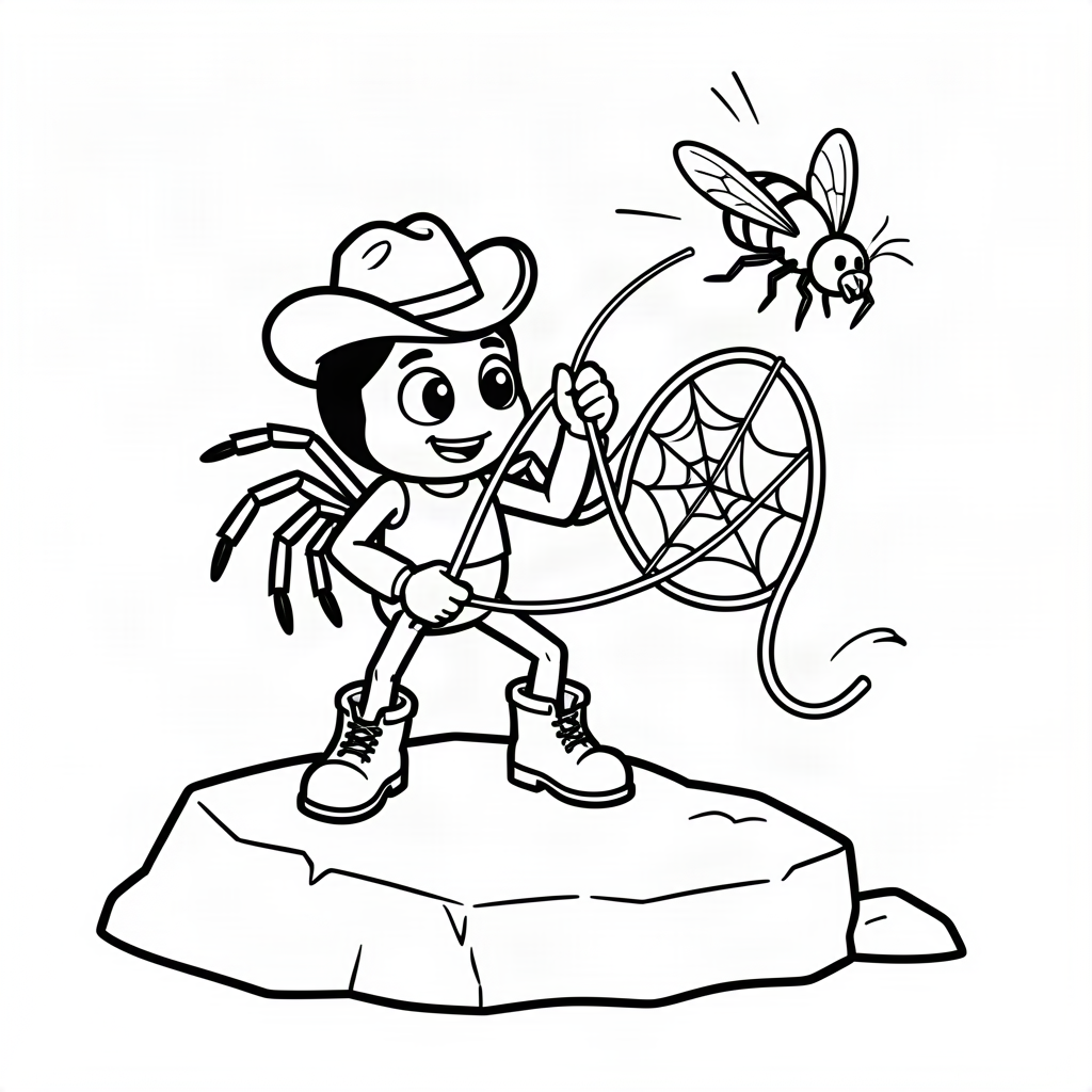 Păianjen cowboy prinzând o muscă cu lasoul