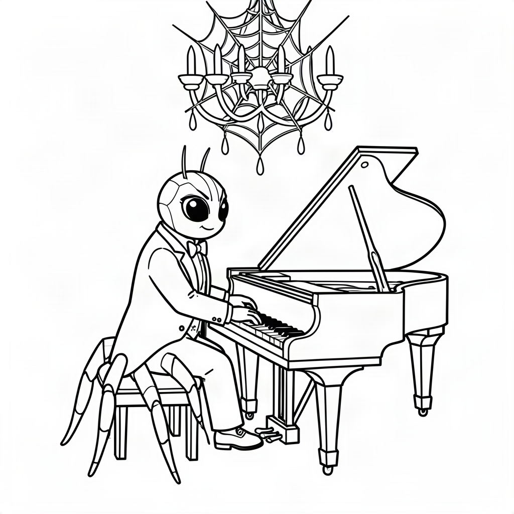 Păianjen pianist la pian cu coadă