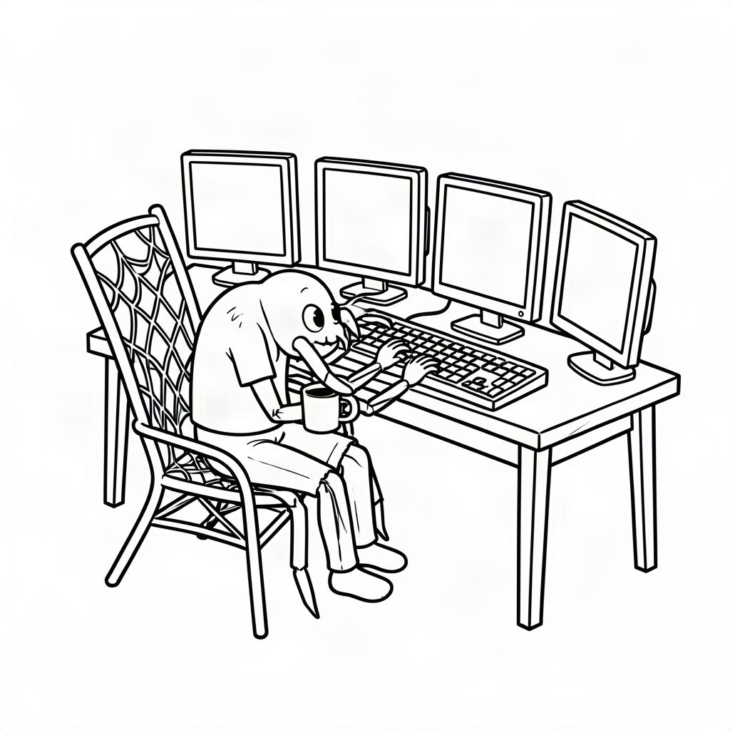 Păianjen programator la computer