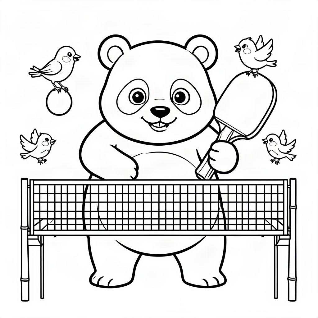 Panda jucând tenis de masă cu bambus