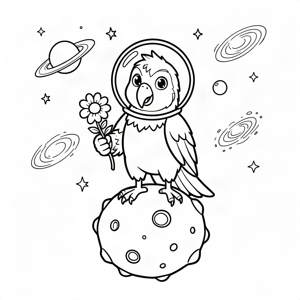 Papagal astronaut pe un asteroid