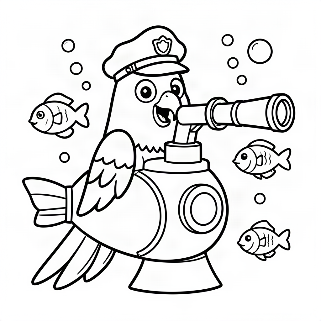 Papagal căpitan de submarin cu periscop