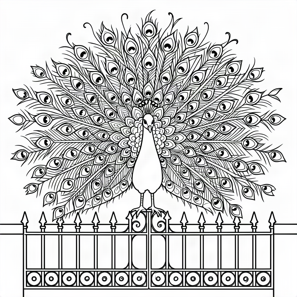 Păun cu coadă de mandale pe poartă