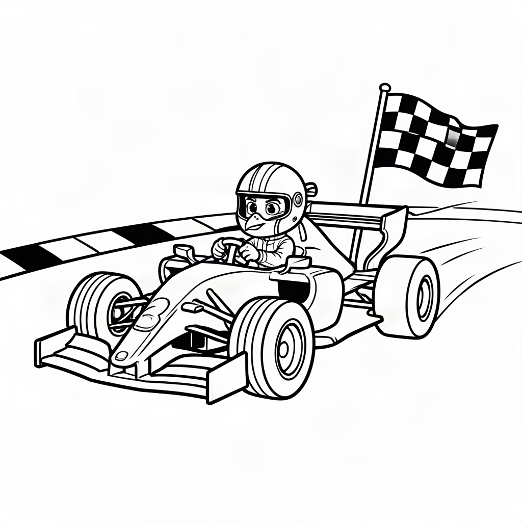 Păun pilot de formula 1 în mașinuță