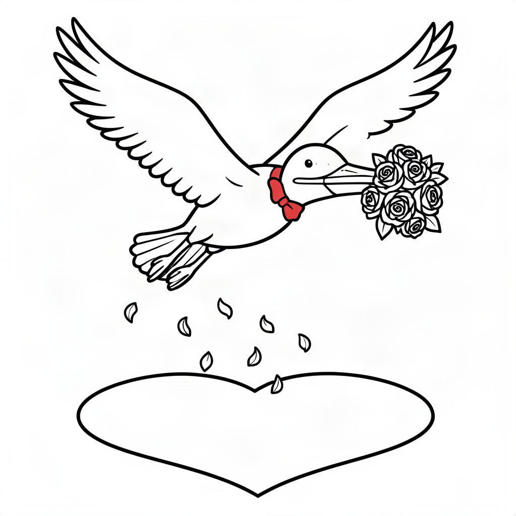 Pelican livrând flori de Valentine's Day