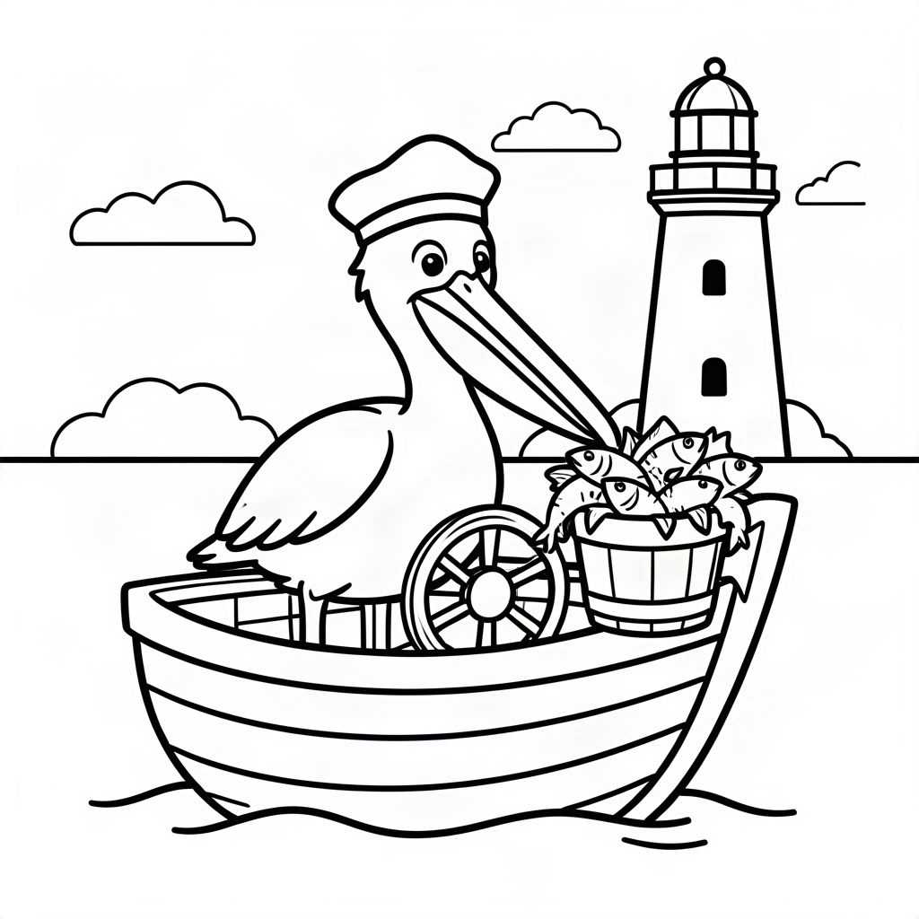Pelican marinar la cârma bărcii