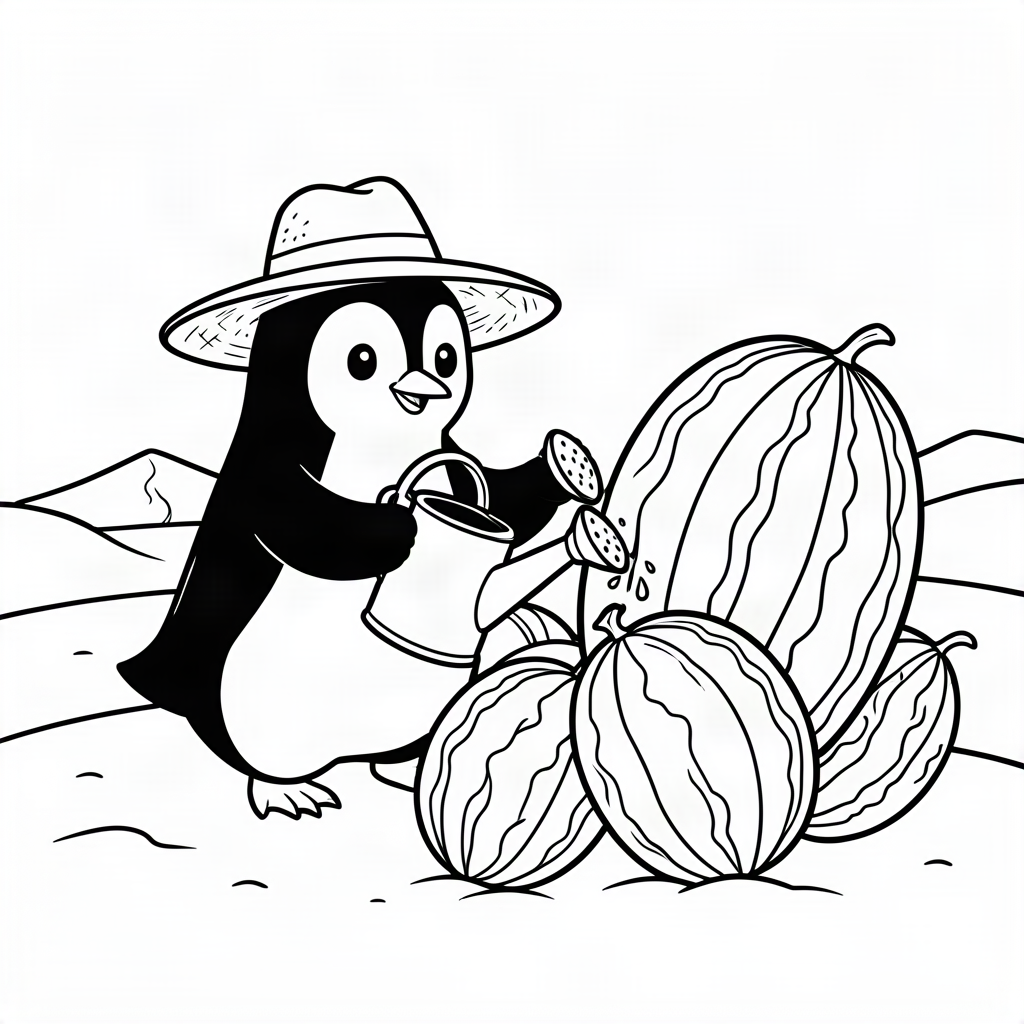 Pinguin cultivator de pepeni în deșert