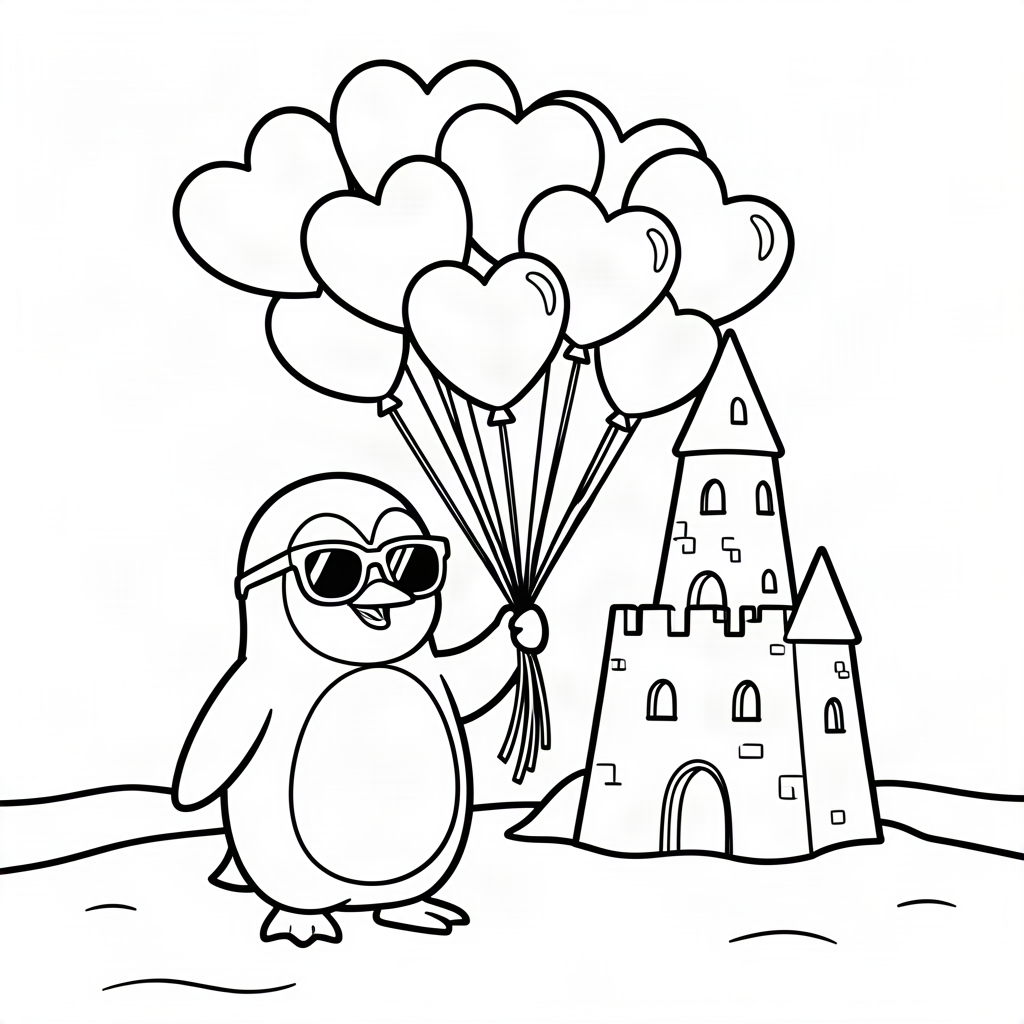 Pinguin vânzând baloane pe plajă
