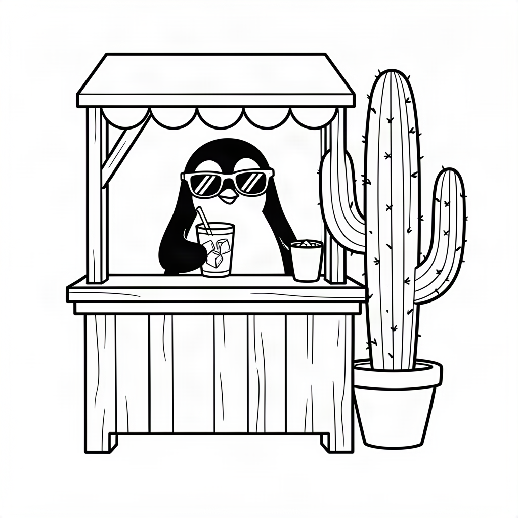 Pinguin vânzând limonadă în deșert