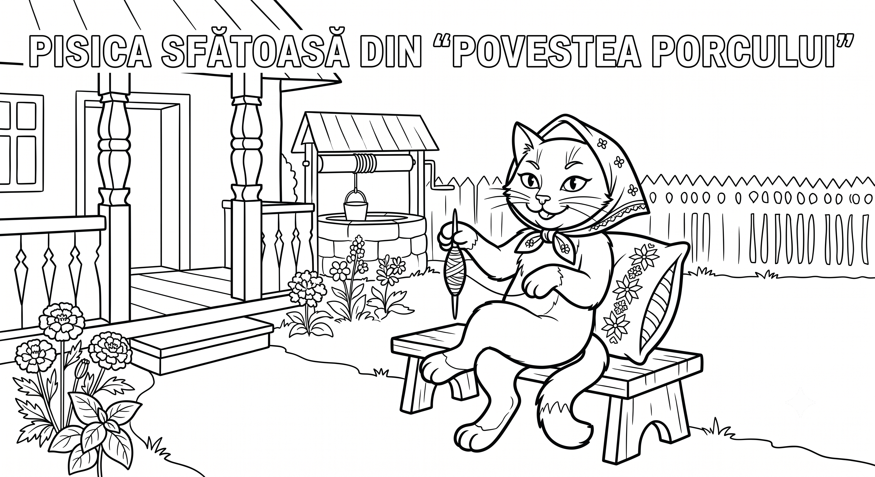 Pisica Sfătoasă din "Povestea porcului" - Imagine de Colorat pentru Copii