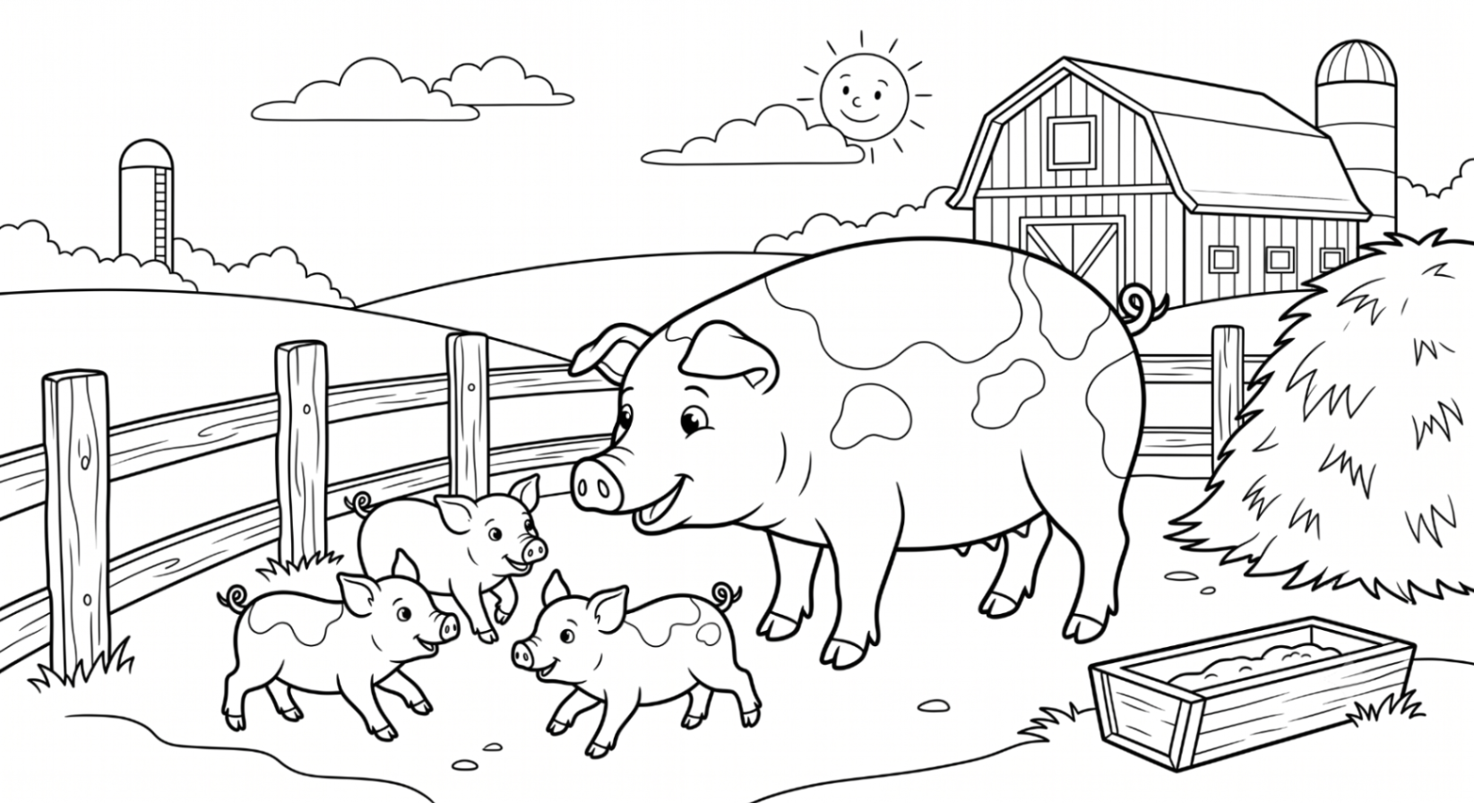 Porci de Colorat: Familie la Fermă