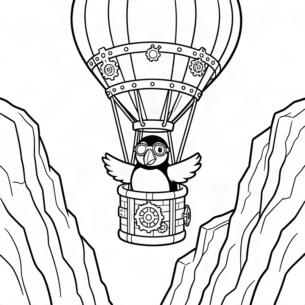 Puffin pilot în balon cu aer cald steampunk