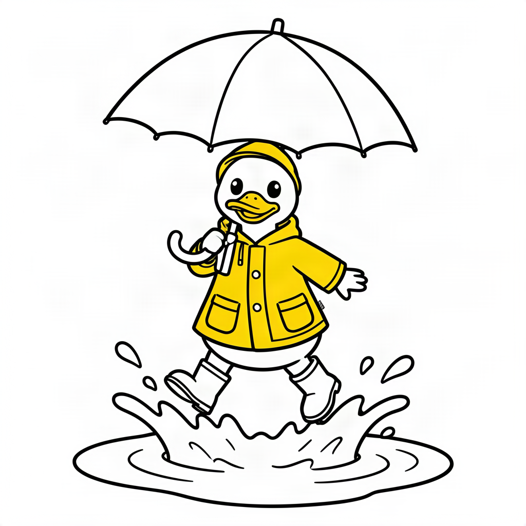Rățușcă cu umbrelă sărind în băltoacă