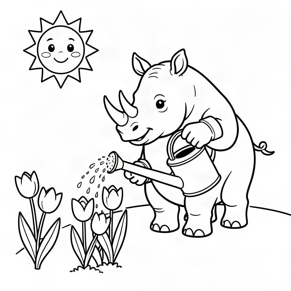 Rinocer grădinar udând florile
