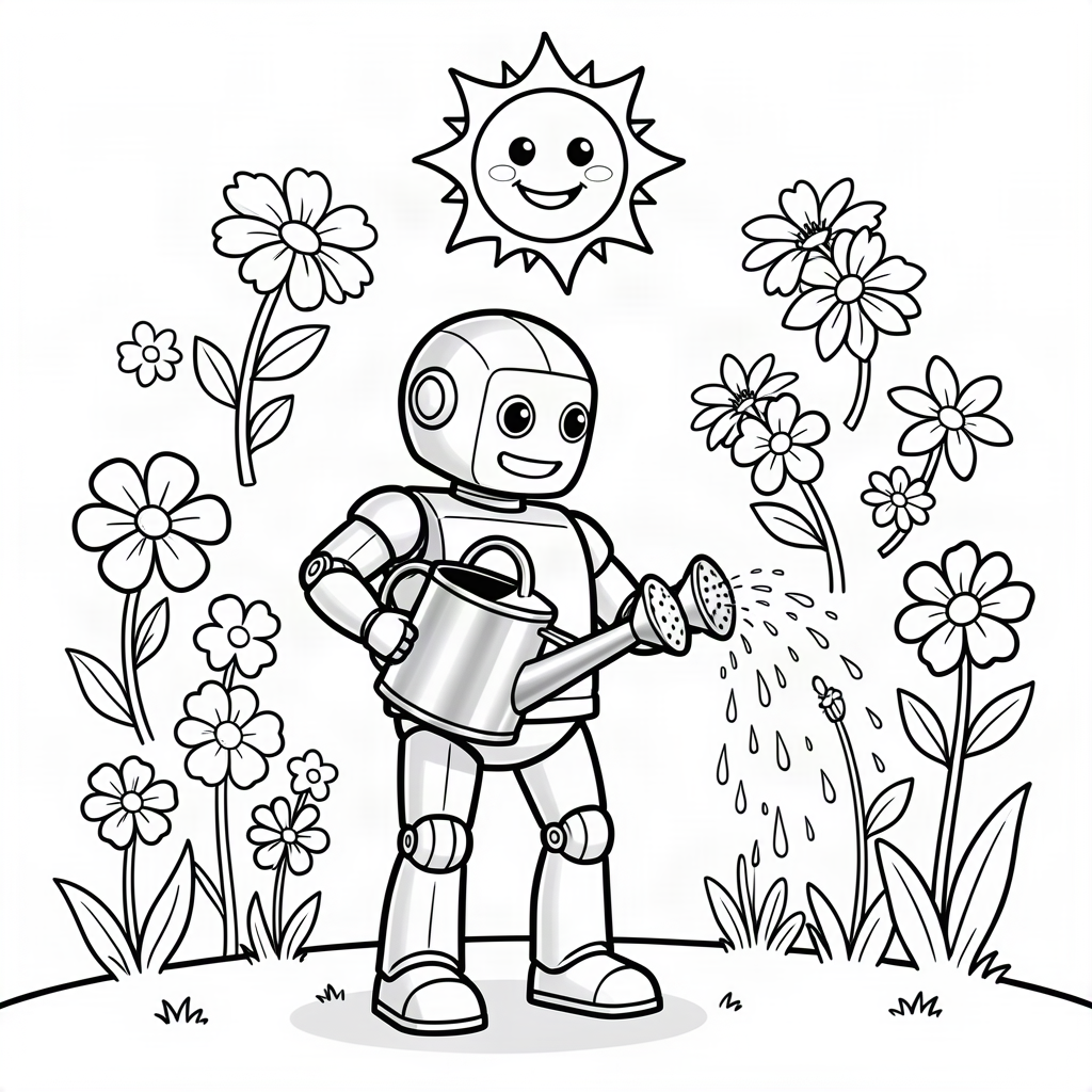 Robot grădinar cu flori zburătoare