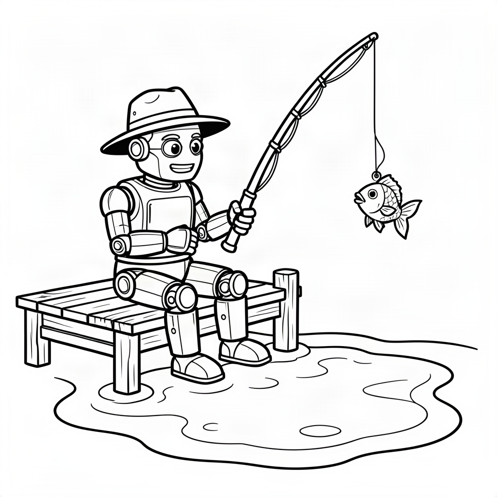 Robot pescar prinzând un pește de aur