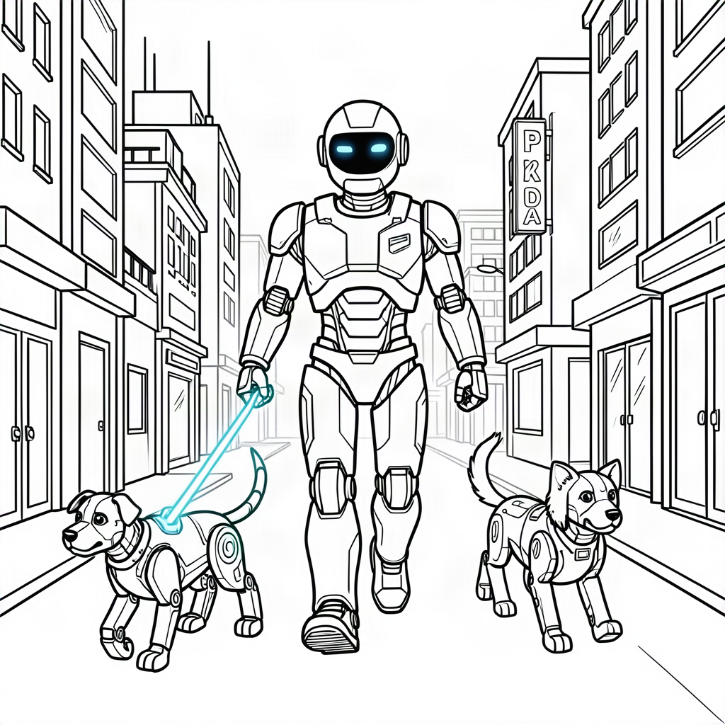 Robot plimbând un câne mecanic