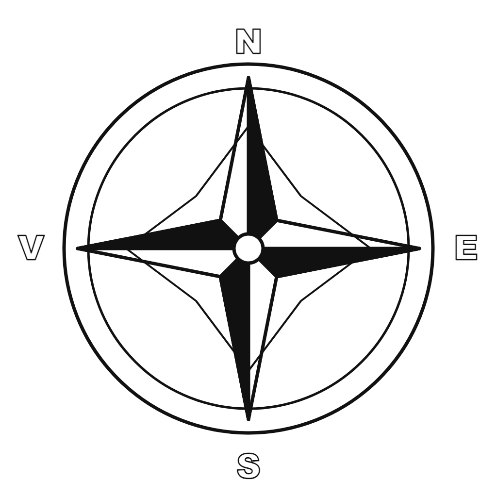 Roza vânturilor: Nord, Sud, Est, Vest