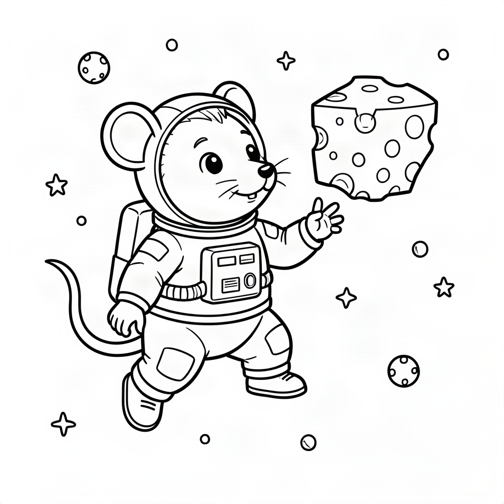 Șoarece cosmonaut descoperind brânză spațială