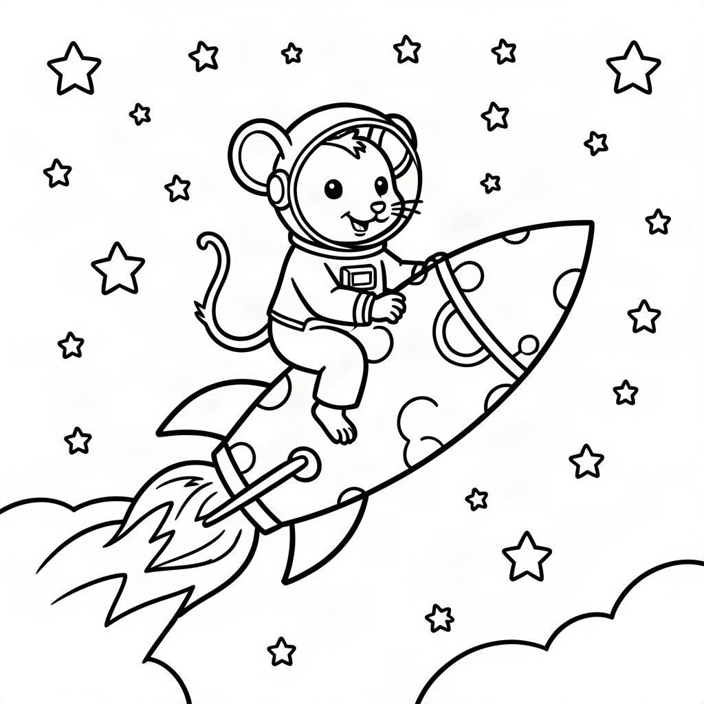 Șoarece cosmonaut pe o rachetă de brânză