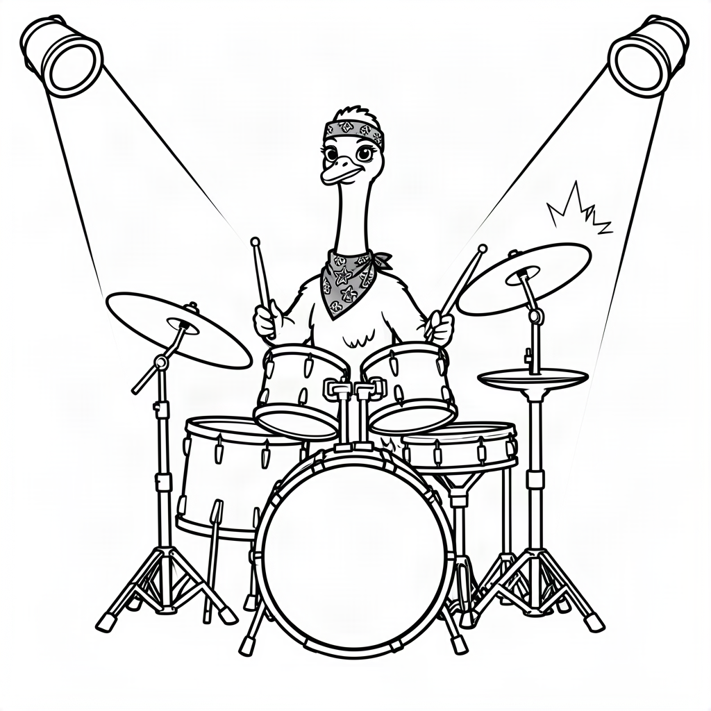 Struț baterist la concert rock