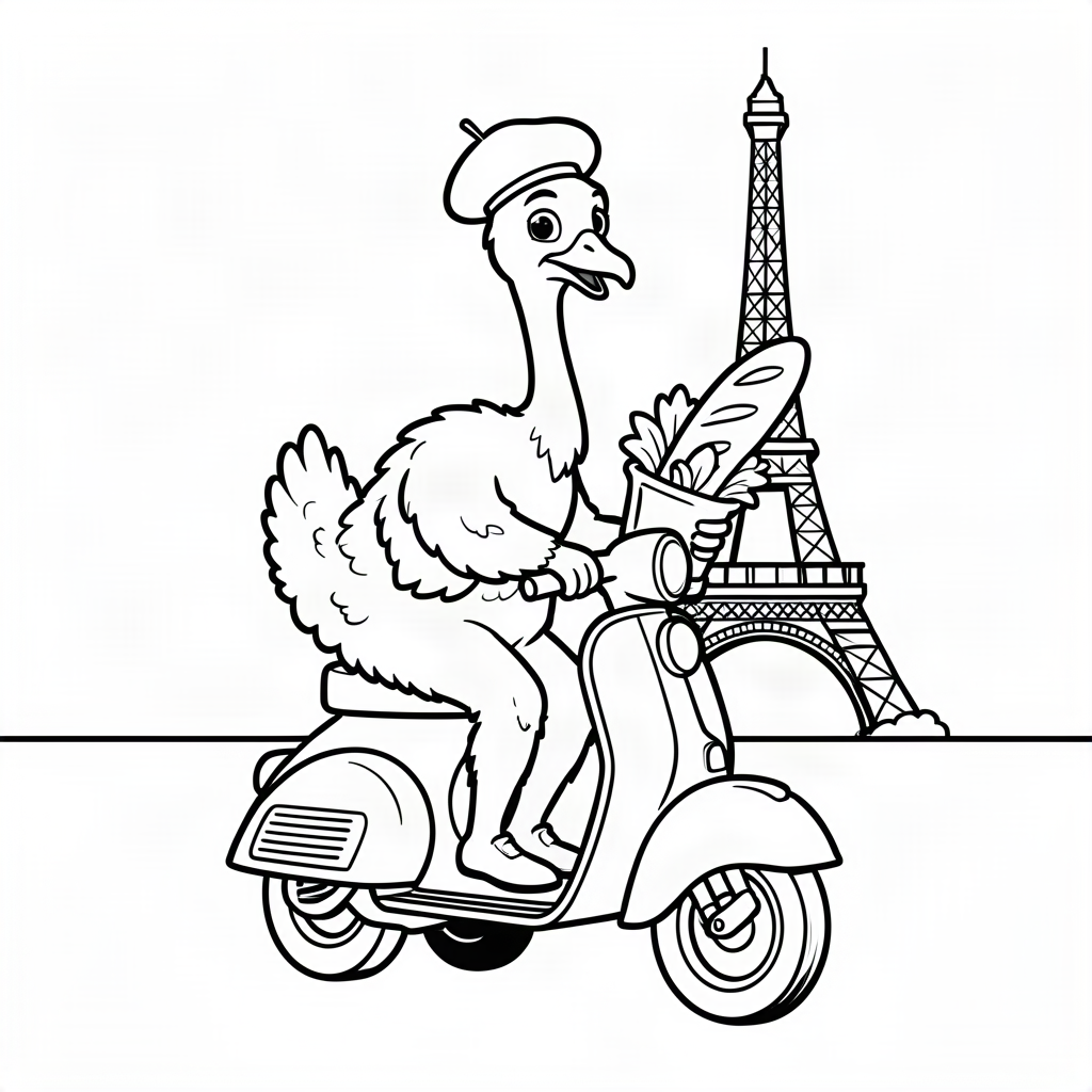 Struț mergând pe scuter la Paris